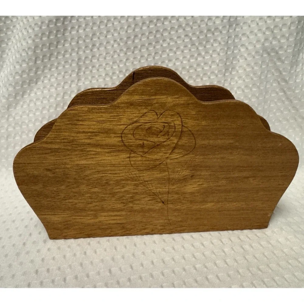 Vintage Wood Scalloped Napkin Holder Farmhouse Cottagecore Grannycore Rustic